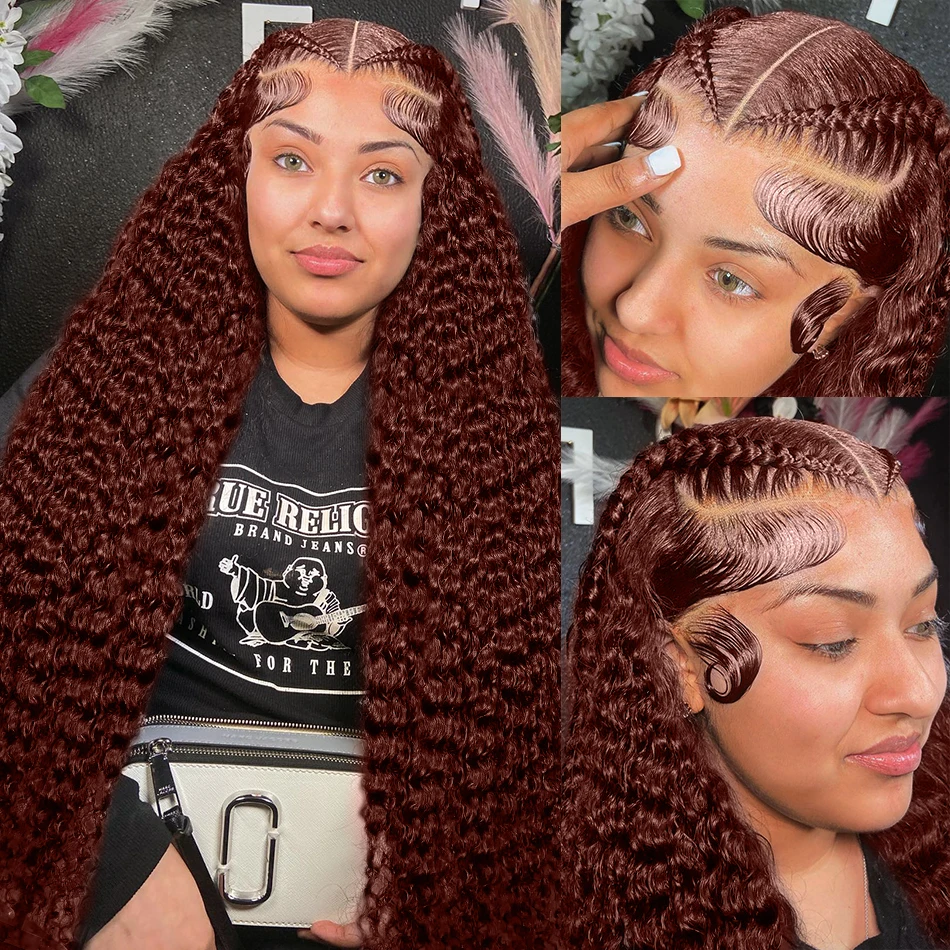 16-30 Inch Reddish Brown Deep Wave Frontal Wig 13X6 HD Lace Frontal Wig Fall Colored Deep Curly 13x4 Lace Front Human Hair Wigs