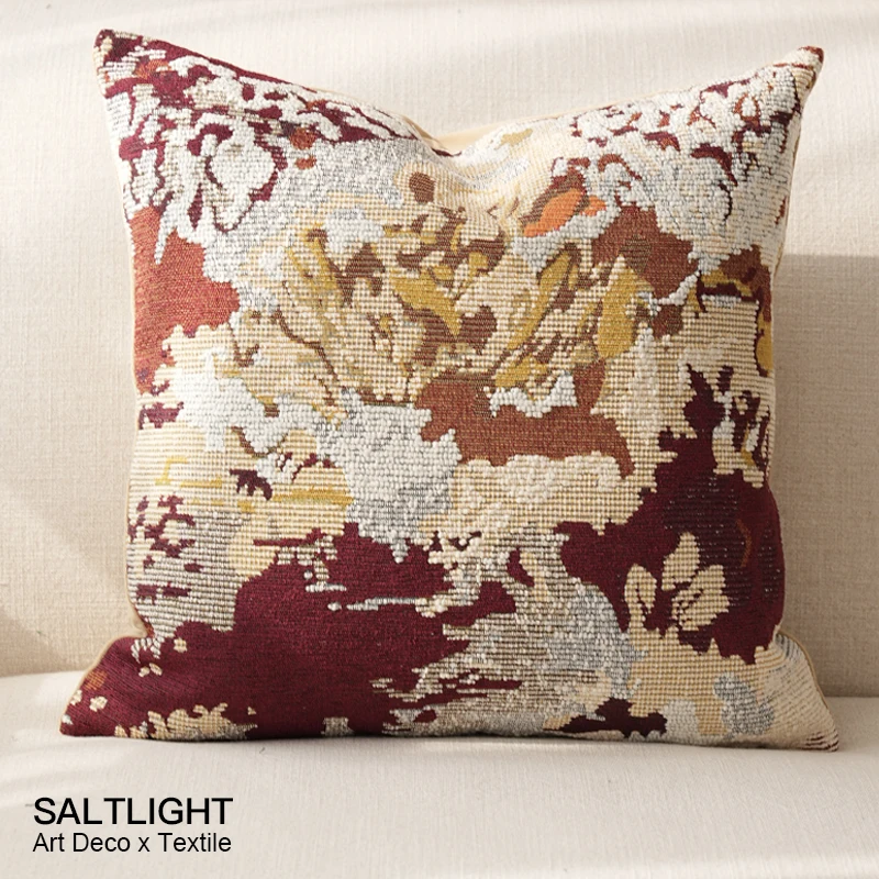 

Modern Simple Wine Red Embroidery Texture Sofa Pillow Sample Room Cushion Home Decorative Square Polyester Fiber Cover