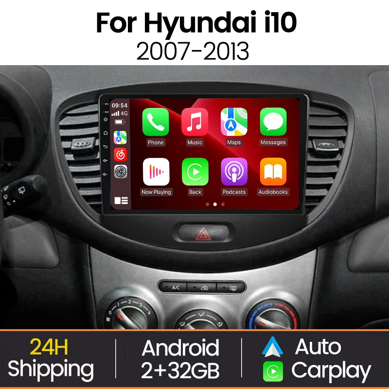 2-Din-Android-Autoradio für Hyundai I10 2007-2013, Multimedia-Player mit GPS-Navigation, Wireless-Carplay, Auto-Autoradio