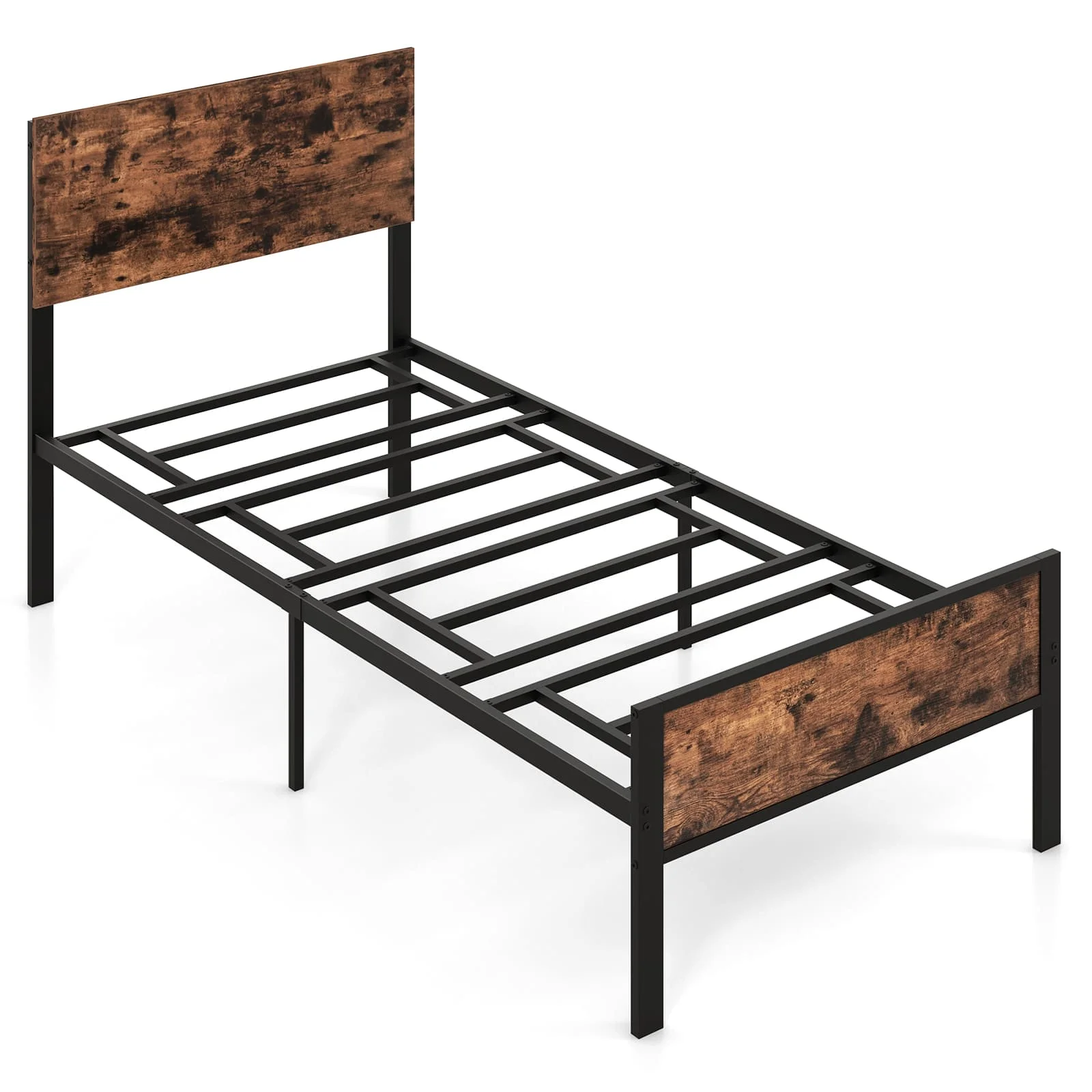 GOFLAME Single Size Metal Bed Frame Platform Bed w/ Headboard & Footboard