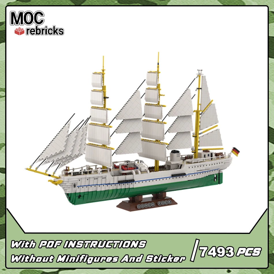 WW2 German Military Training Ship Gorch Fock MOC Battleship Fleet Collection Building Blocks Classic Model Technical Bricks Toy