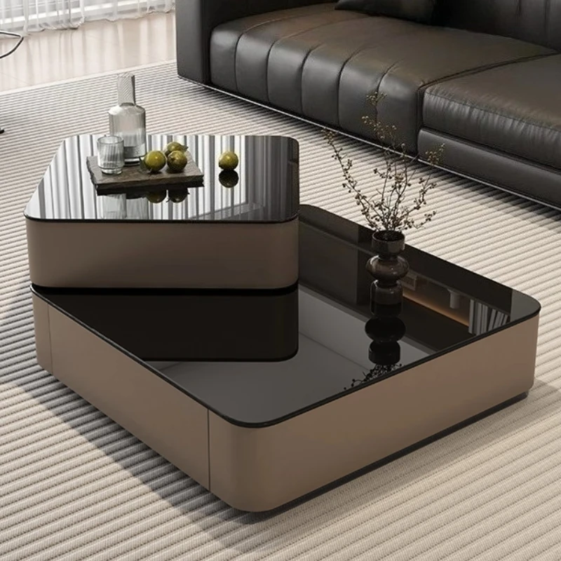 

Luxury Italian Light Luxury Rotating Coffee Table Square 80cm Glass Wooden Coffee Tables Living Room Furniture Multifunctional