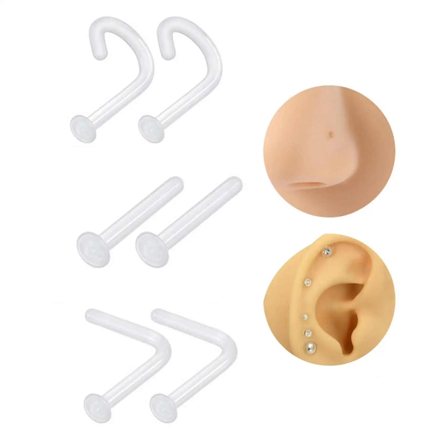 Transparent Glass Nose Ring Personality L-shaped S-shaped Curved Rod Invisible Nose Ring Cartilage Piercing Body Jewelry