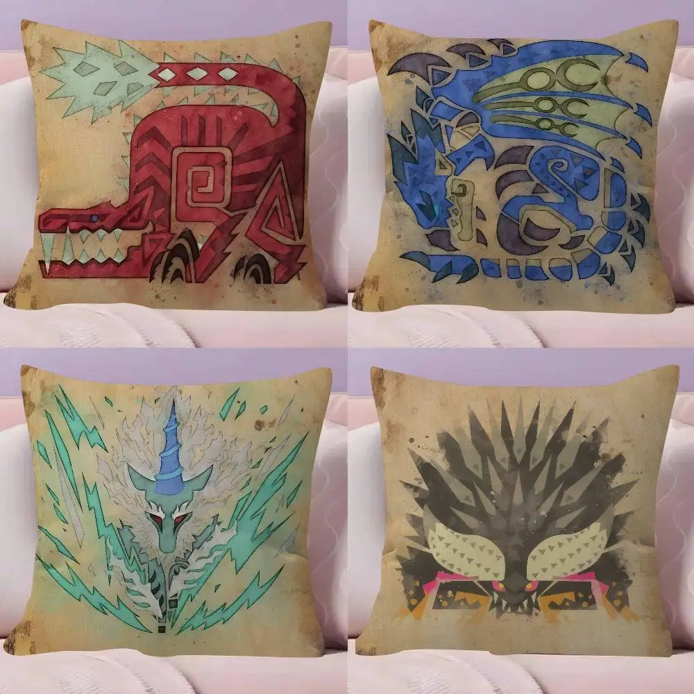 Game M-monster Hunter Wilds Cushion   Office Cushion Pillowcase Car Cushion Cover45X45CM Lumbar Pillowcase Sofa Pillowcover