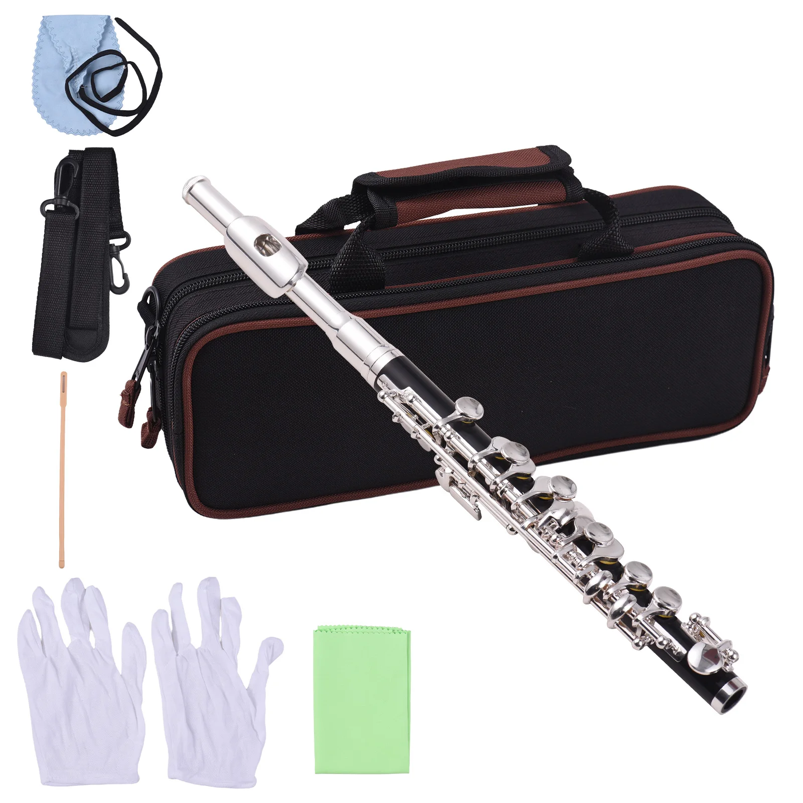 

Piccolo Instrument ABS Tubing White Copper Silver Plated C Key Piccolo Flute for Beginners Students with Hard Case