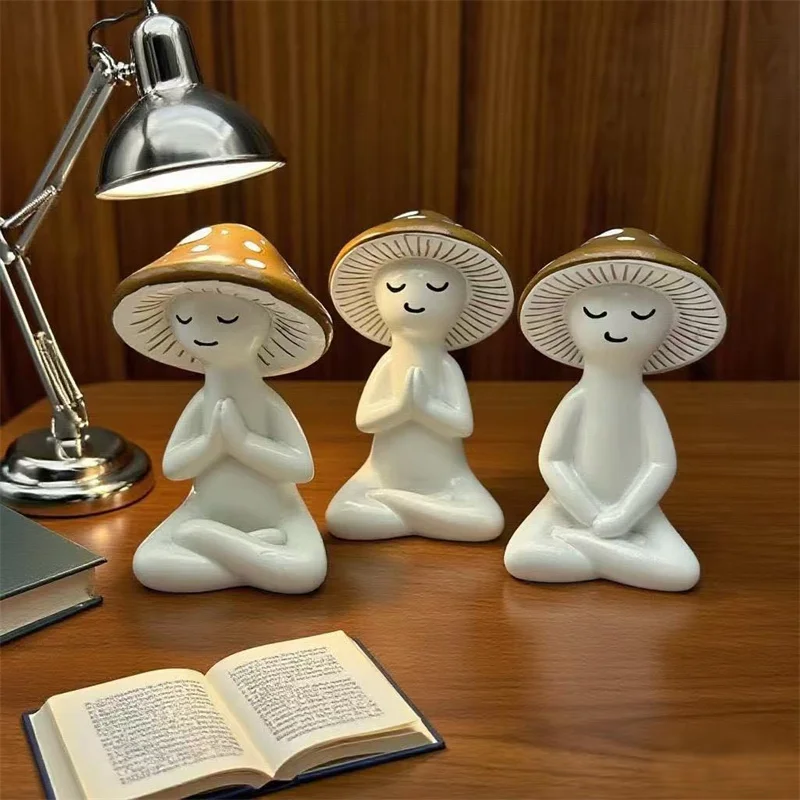 3pcs Meditation Mushroom Figurines Yoga Mushroom Statue Meditation Room Decoration Craft Home Garden Decor Gift