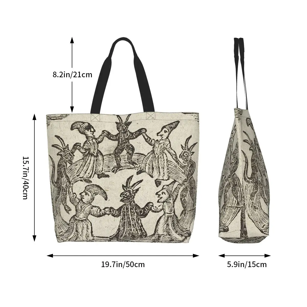 Witches Circle Dance Shopping Tote Bag Canvas Large Capacity Shoulder Bags Shopper Grocery Handbag for Women