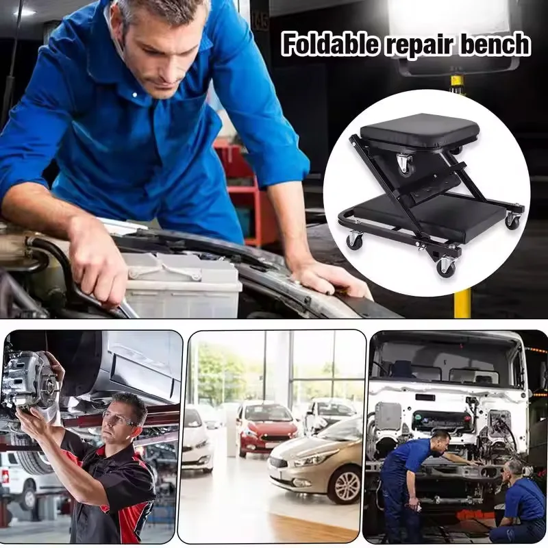 Folding Car Repair Stool Auto Maintenance Work Bench Chair Bed Auto Workshop Bench Wheels Roller Car Creeper Seat Roller Seat