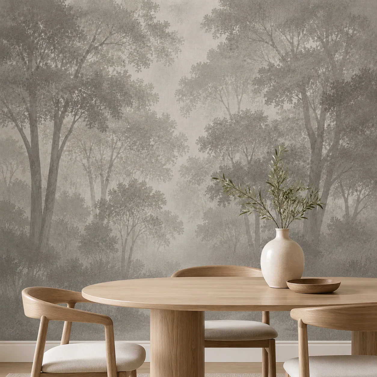 Misty Forest Wallpaper Mural Neutral Beige Woodland Nature Wall Art Custom Living Room Bedroom Decor Non Self Adhesive Landscape