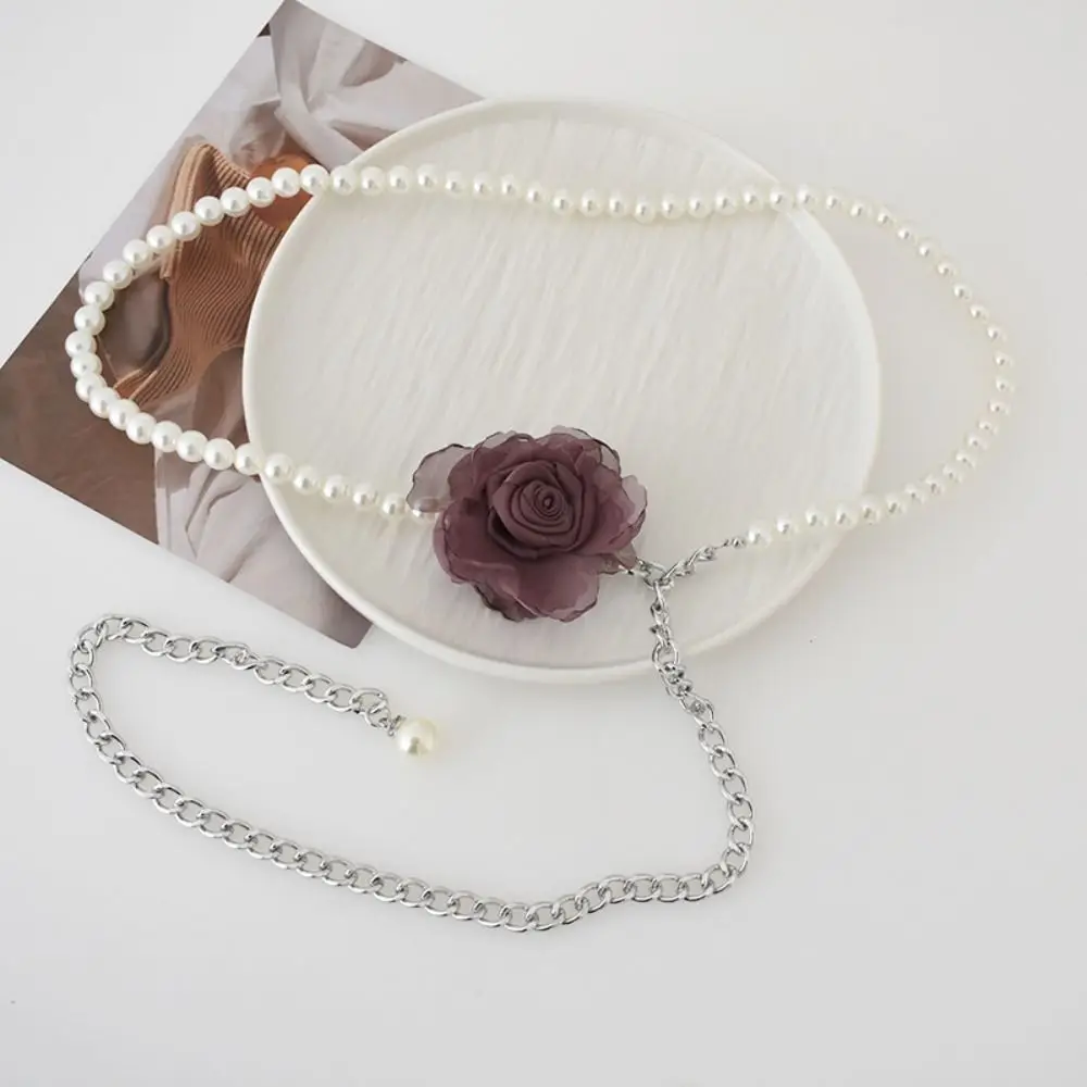 

Pearl Camellia Waist Chain Thin Belts Dress Accessories Flowers Body Chain All-match Small Fragrant Style Women Waist Chain