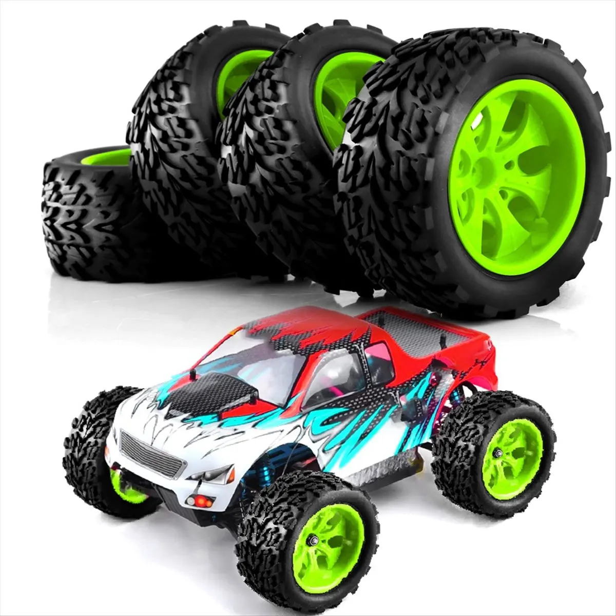 doyme 4Pcs 118MM 1/10 RC Monster Truck Buggy Tire Tyre Wheel Foam Inserts 12mm Hex for Traxxas Arrma Redcat HSP Tamiya, Black