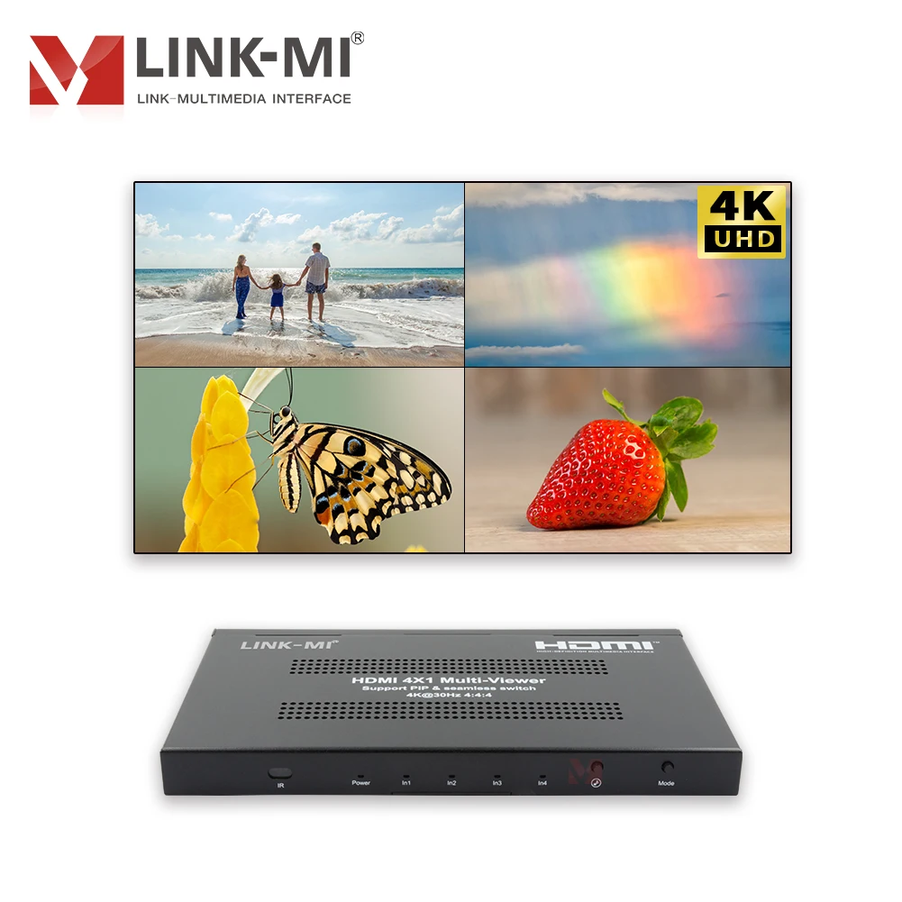 

Мультиприемник HDMI 4K 4x1: 4 входа HDMI, 13 режимов экрана, бесшовное переключение, функция PIP, ИК-управление и YUV4: 4 точность цвета