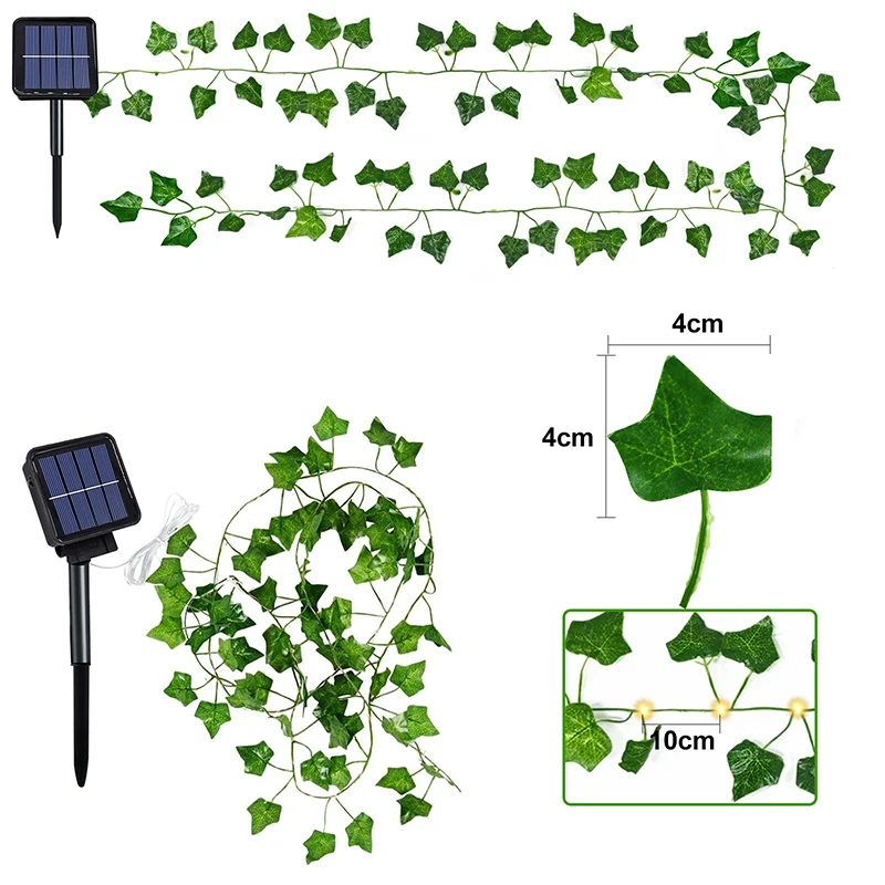 5/10M solarny rattanowy sznurek lampy zewnętrzne fantazyjne 8 tryb sztuczna roślina liść do ślubnej dekoracji płot ogrodowy kempingowej