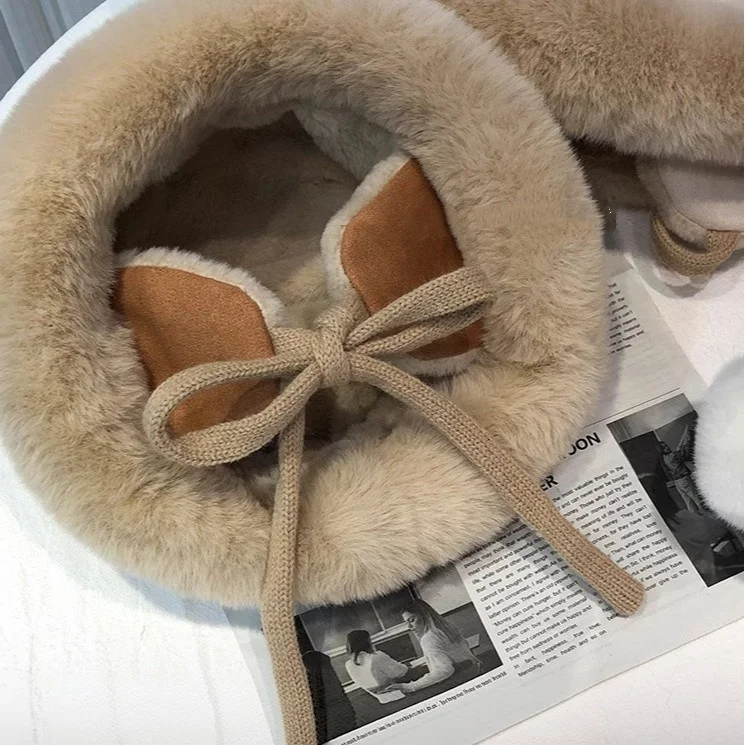 Women's Winter Suede Plush Fisherman Hat with Ear Protection, Tie-Up Bow, Thickened Warm Bucket Hat, Outdoor Snow-Proof and Windproof Hat # #   Concise and Direct Short Title