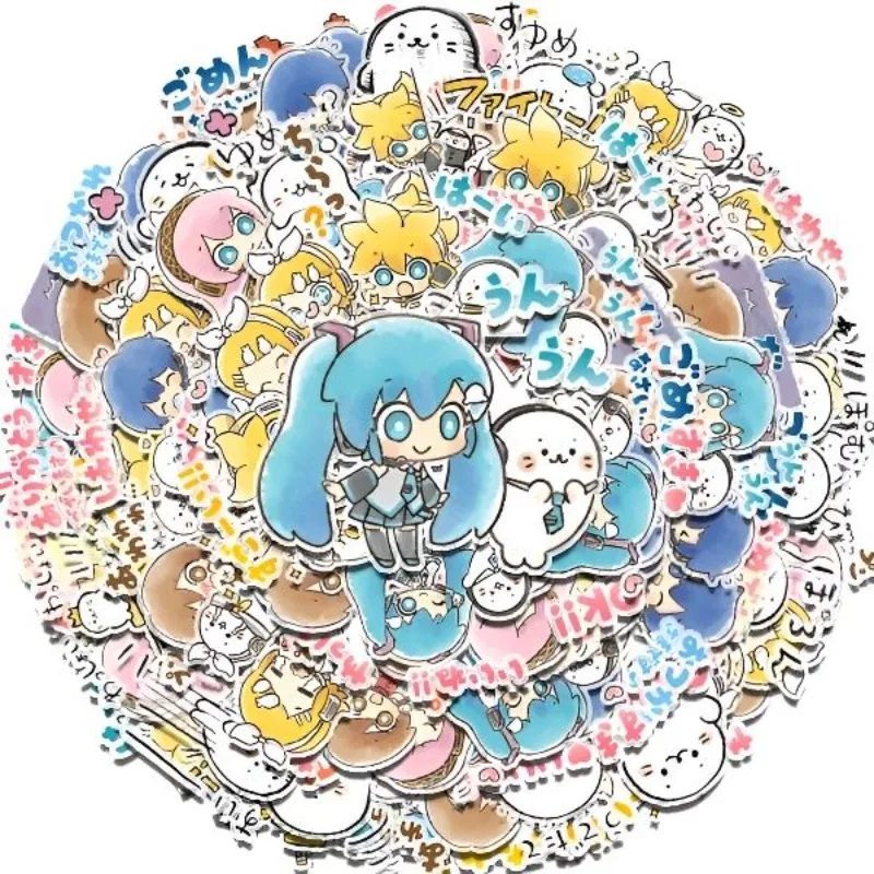 40pcs/pack Cartoon Hatsune Miku Creative Sticker Cute Anime Kawaii 2D Handbook Personalized Refrigerator Notebook Sticker Toy