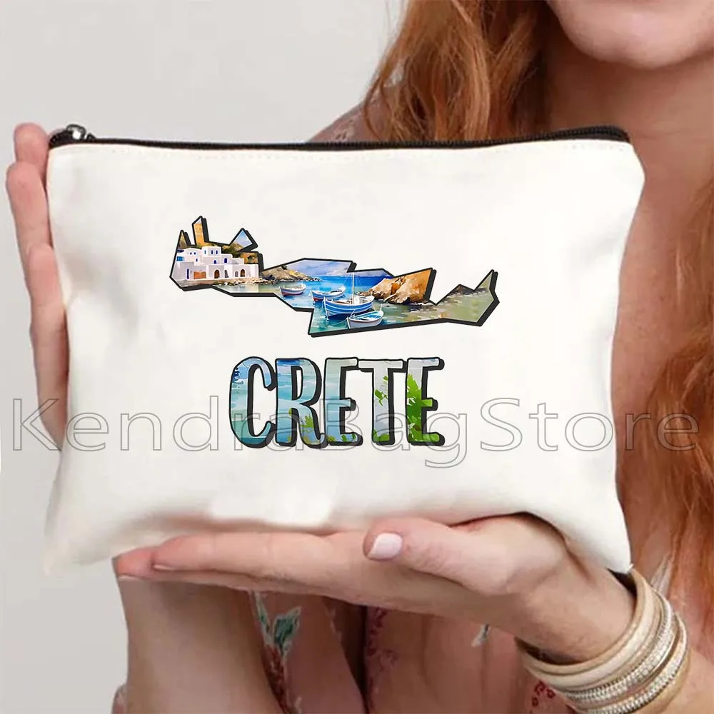 الجمالية ناكسوس كريت اليونان سانتوريني شاطئ الغروب لطيف قماش حقيبة مستحضرات التجميل ماكياج المرحاض حقيبة مقلمة الحقيبة المحمولة