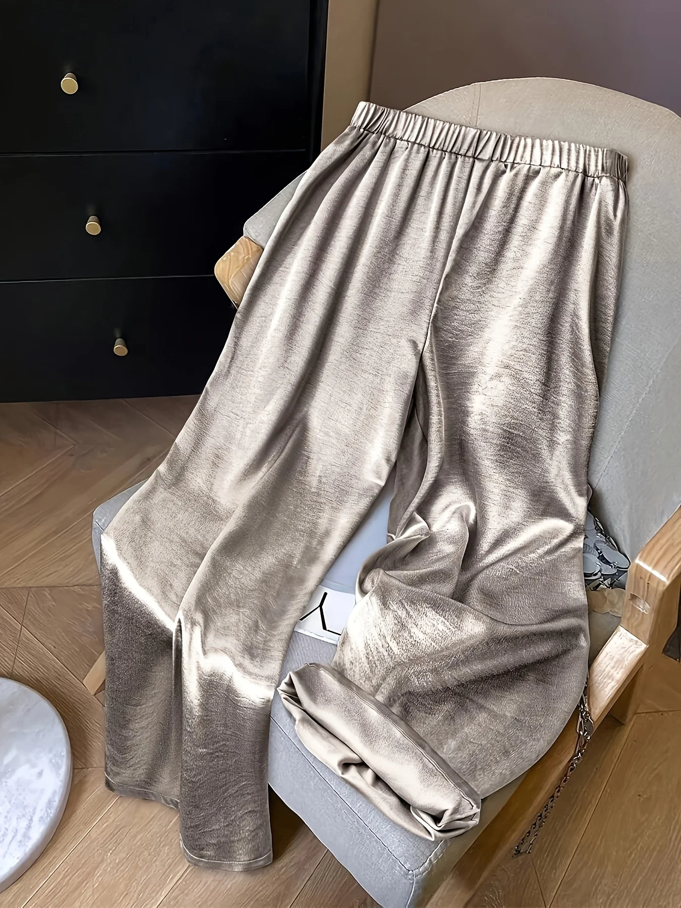 

plus Size Women's Casual Luxury Metal Color Loose Pants Fashionable Wide Leg Trousers for plus Size Women