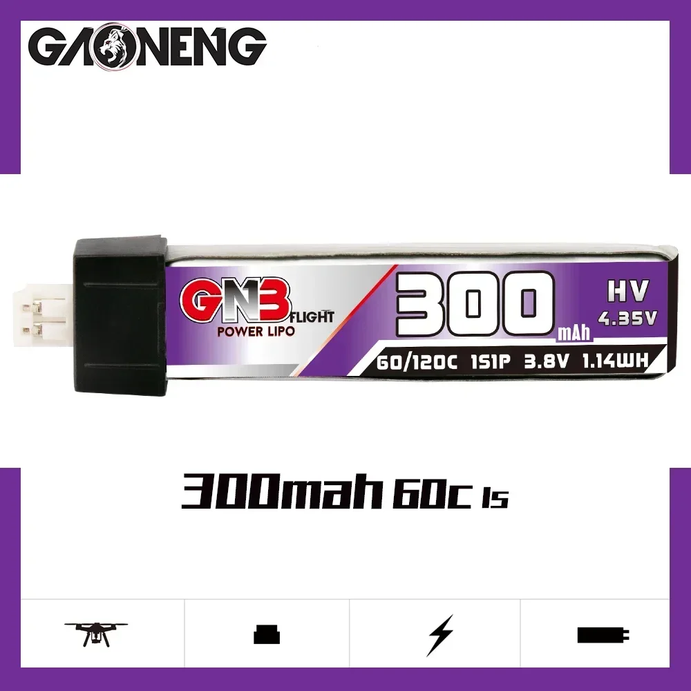 5PCS GNB 1S 300mAh 3.8V 60C HV Lipo Battery PH2.0 Or MOLEX 1.25 Plug For US65 Inductrix Beta65S UR65 Mobula 7 Tiny Whoop Drone