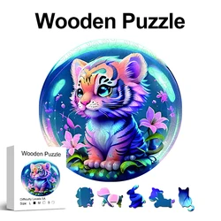 Tiger Wooden Puzzle for Jigsaw lover, Uniquely Irregular Animal Shape Puzzles Wooden Toys, Christmas Birthday Gift Home Decor