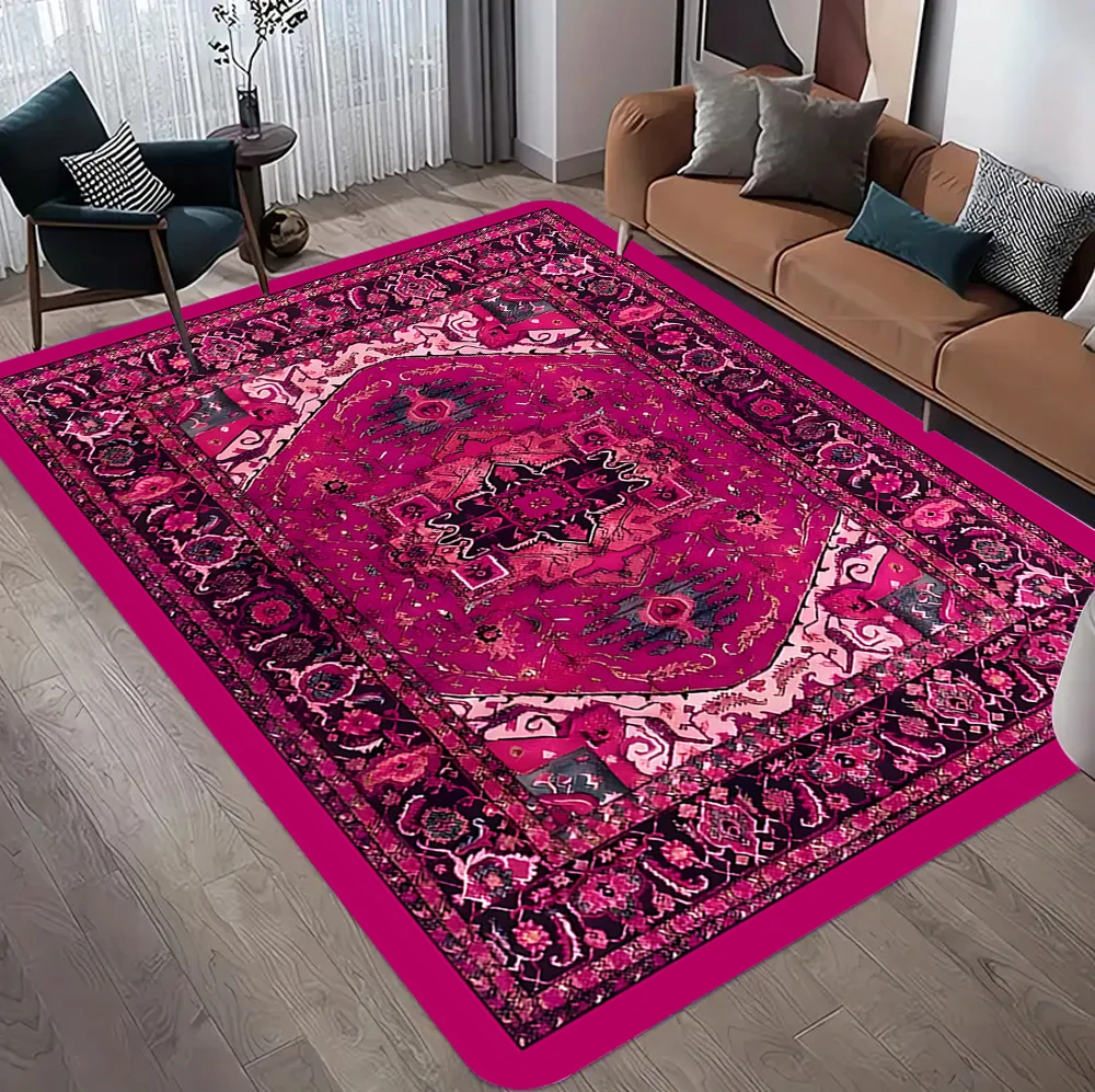 Rosa karierter Vintage-Teppich für Schlafzimmer und Wohnzimmer. Rutschfester Spielbereich mit Rückseite, perfekt für Spielbereich und Spieldekoration