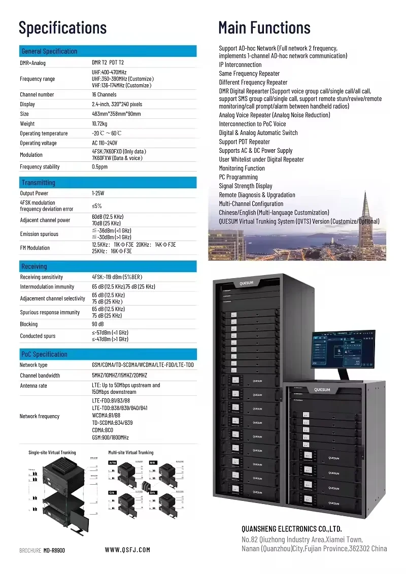 Quesum MD-R8900 25W DMR Digital Analógico Repetidor de Longo Alcance Público e Privado Multi-Modo Repetidor Integrado Walkie Talkie