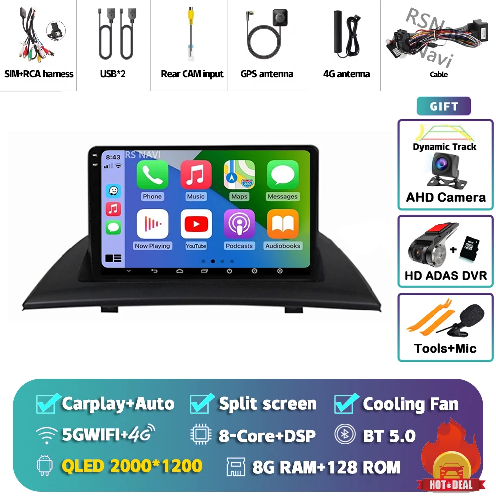 Android 15 Carplay Auto Voor BMW X3 E83 2004-2012 Autoradio GPS Speler Multimedia stereo 360 Camera navigatie Video AI Voice