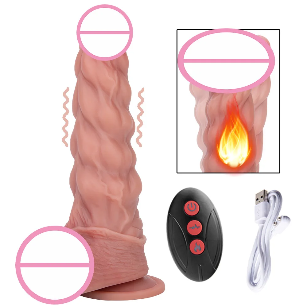 Ribbed Vibration Dildo Electric Heating Vibrating Anal Plug Women's Realistic Thrusting Dildo Vibrator Wand Female Masturbator