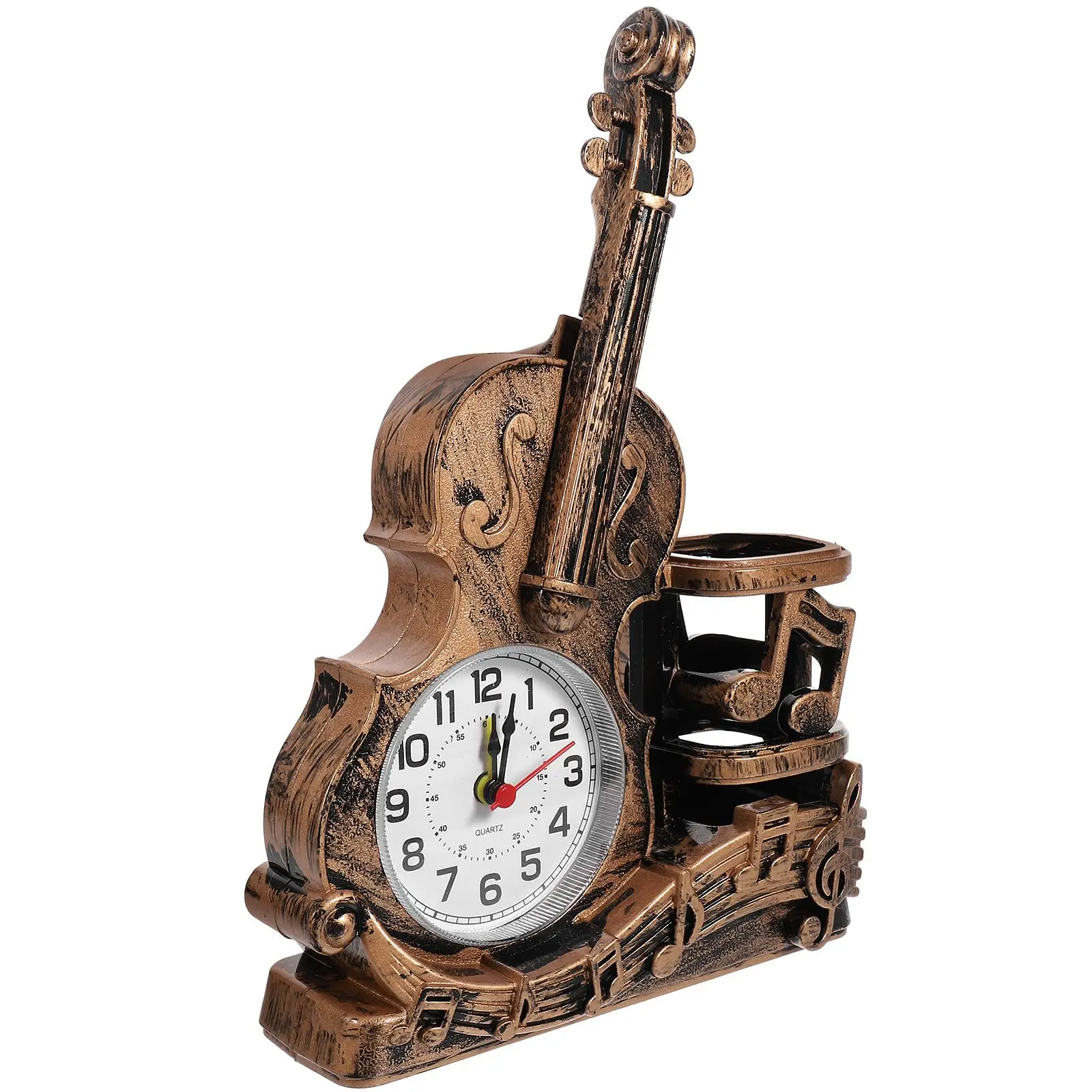 

Violin Alarm Clock Golden Small Table Student Desktop Pen Holder Decoration Desk Violin Clock ganizer Study Bedroom Dormitory