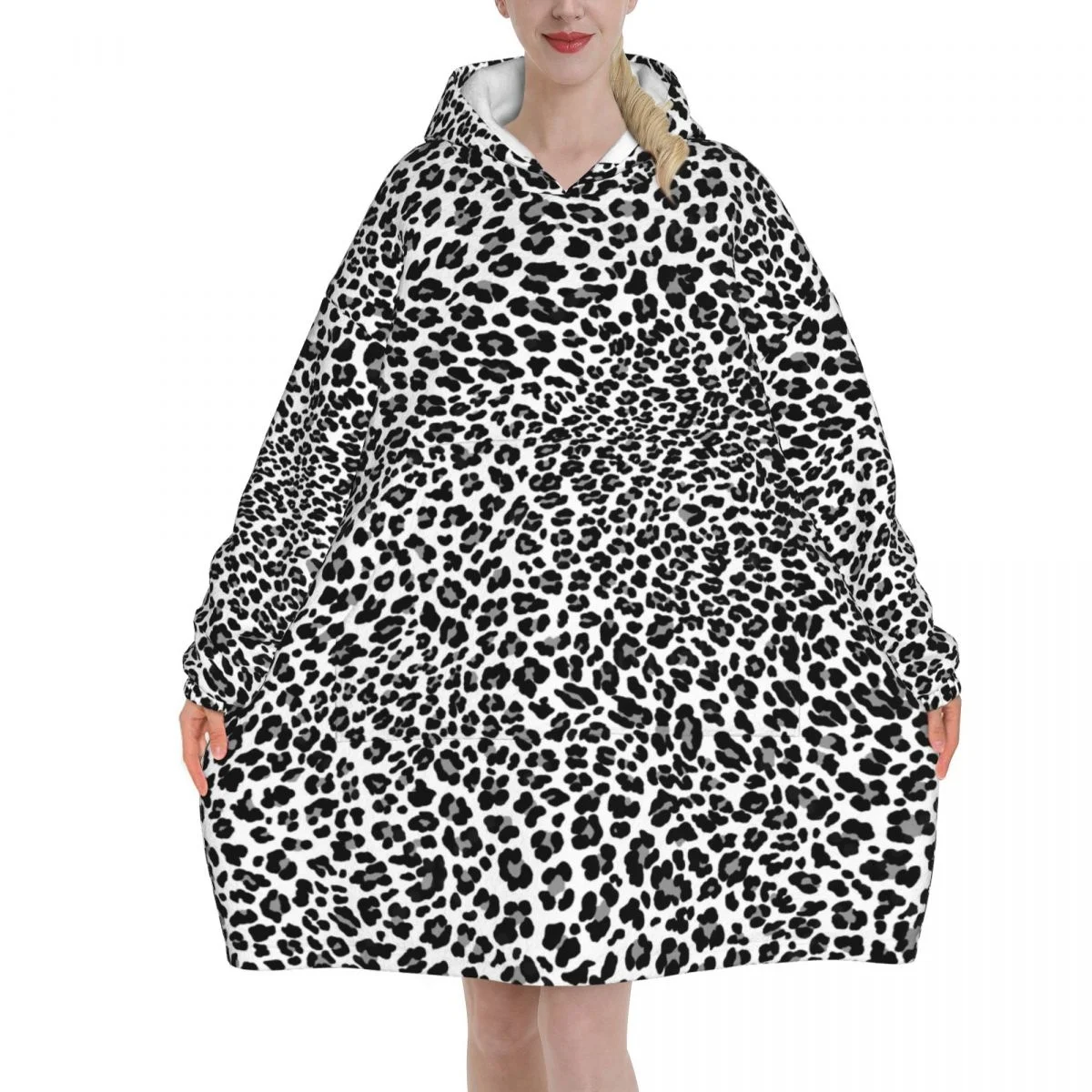 

Leopard Wearable Flannel Blanket Hoodie Oversized Hooded Blanket Pullover Sweatshirt Fleece Sherpa Blankets