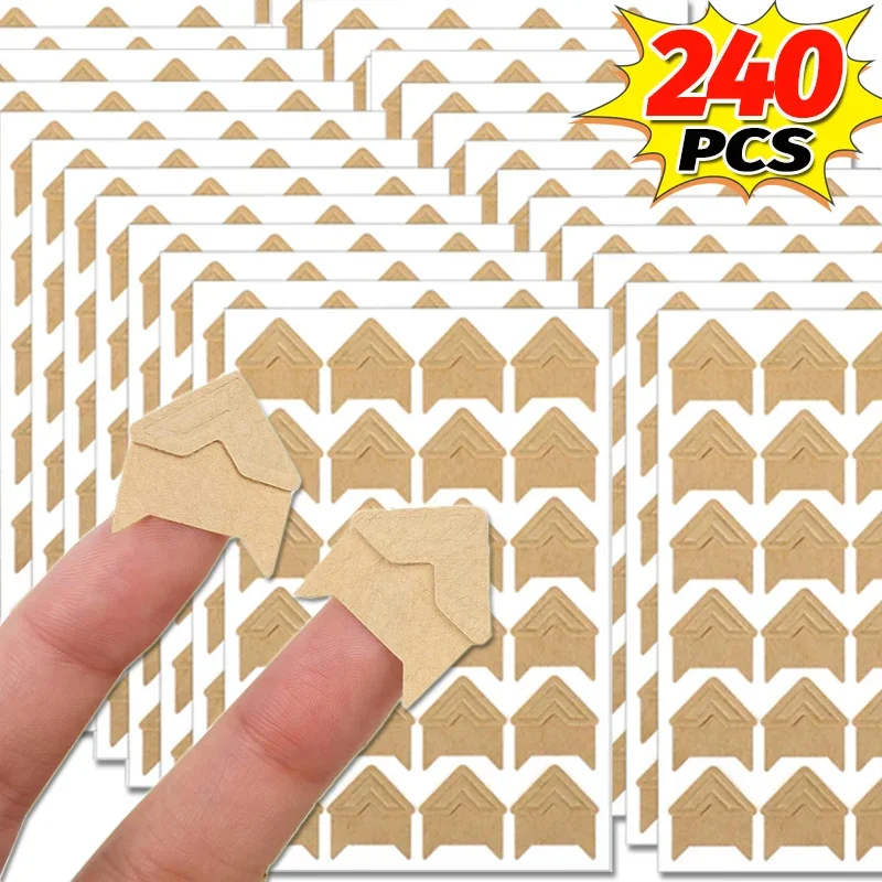 

24/240PCS Corner Stickers DIY Vintage Corner Kraft Paper Stickers Scrapbook Self-Adhesive Photo Album Accessories Corner Sticker