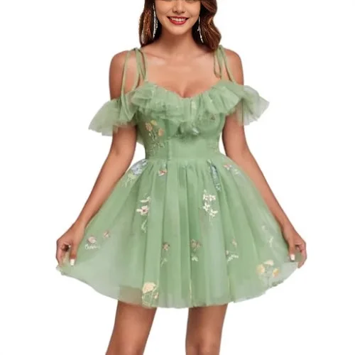 캐미솔 이브닝 드레스 새로운 메쉬 짧은 호스트