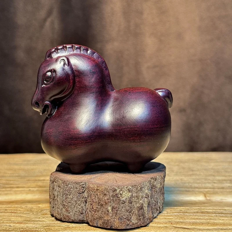 Ebony Wood Carving Portable Handheld Piece Wenwan Tang Tea Pet Car Home Zodiac Horse Wooden Ornament
