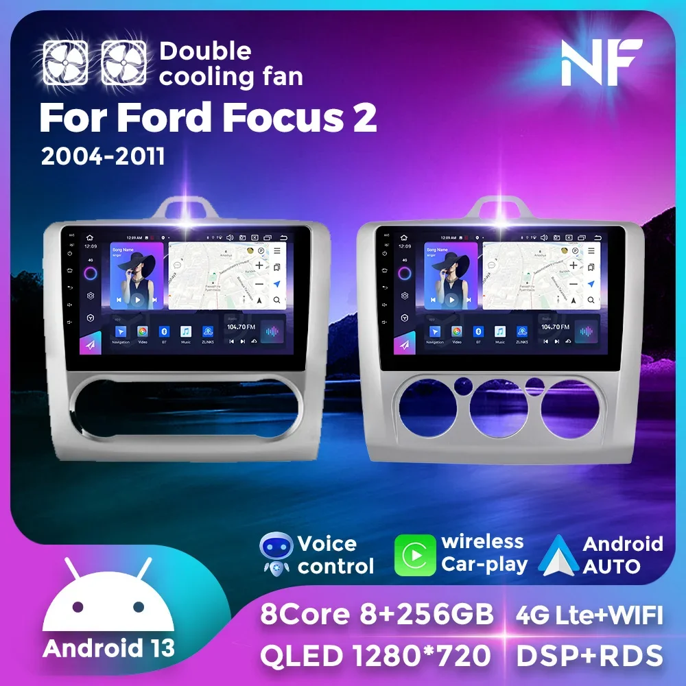 

Android 2Din Car Radio for Ford Focus 2 3 Mk2 Mk3 2004 2005-2011 Wireless Carplay Screen Multimedia Player Navigation GPS Stereo