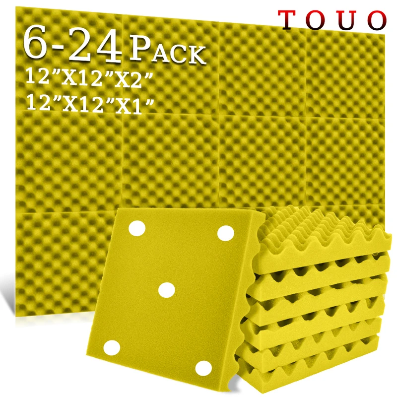 

TOUO 6/12/24 Pcs Acoustic Foam Sponge Wall High Density Insulation Home Decoration Egg Crate Foam Panel Studio Wall Soundproof