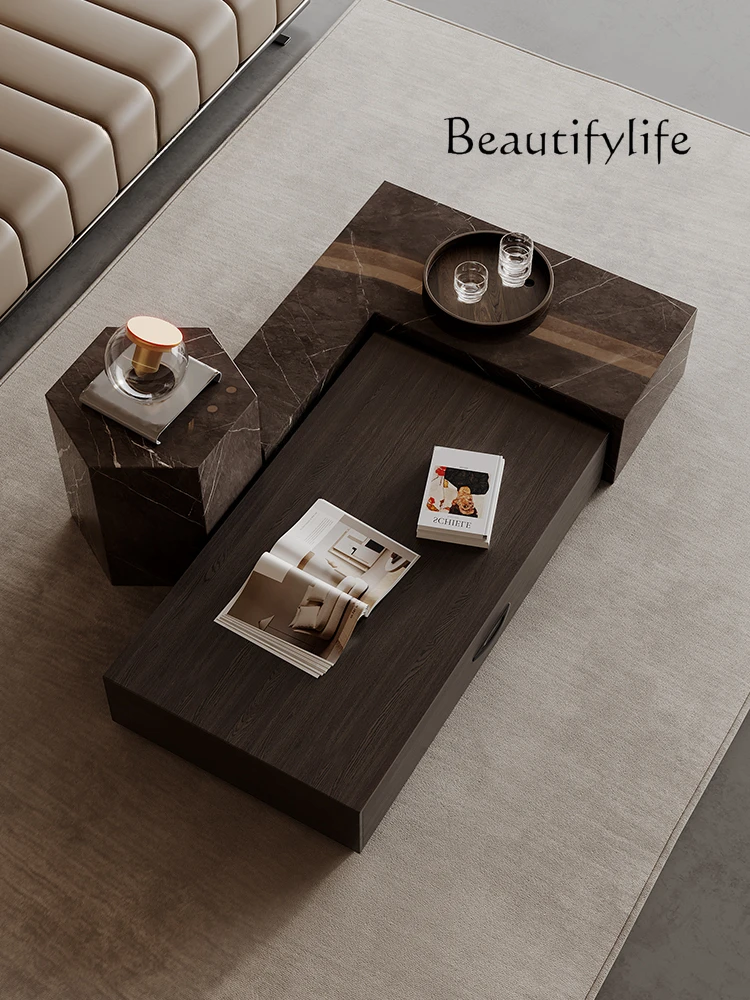 

Natural Marble Size Coffee Table Combined Tea Table Light Luxury Modern Simple Living Room Small Apartment round Silent Style