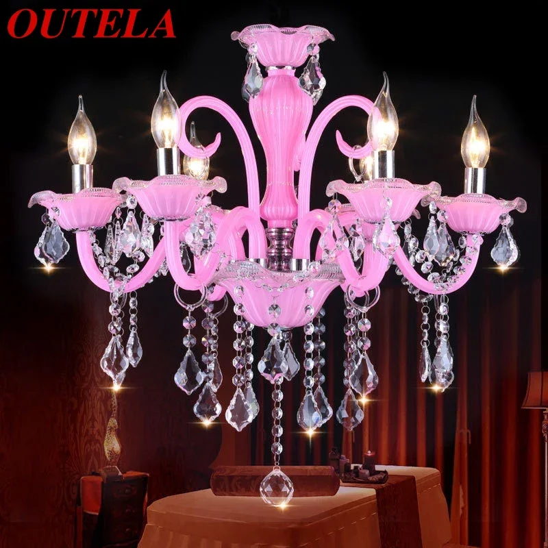 

OUTELA Pink Crystal Pendent Lamp Art Girls' Room Candle Lamp Children's Room Living Room Restaurant Bedroom Chandelier