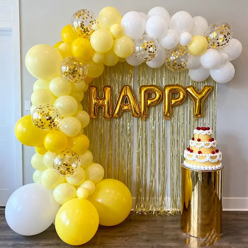 NEUE Gelbe Ballondekoration Makronen-Gelbe Latexballons Gold Glitzer Ballonset Geburtstag Hochzeit Event Dekoration – Detail 1
