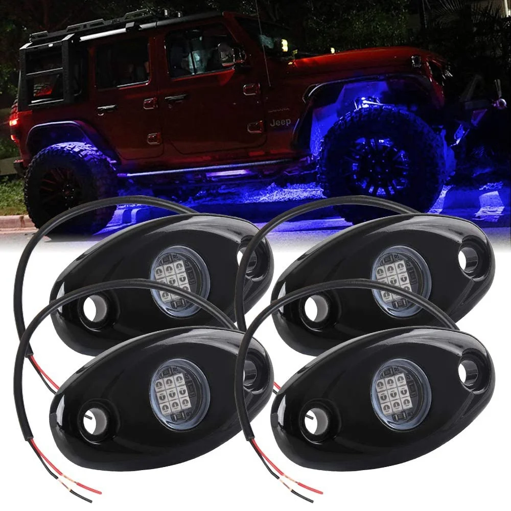 Fits for 4Pcs 9LED Super Bright Rock Light Kit LED Waterproof LED Neon Underglow Light for Off Road Truck Boat Blue