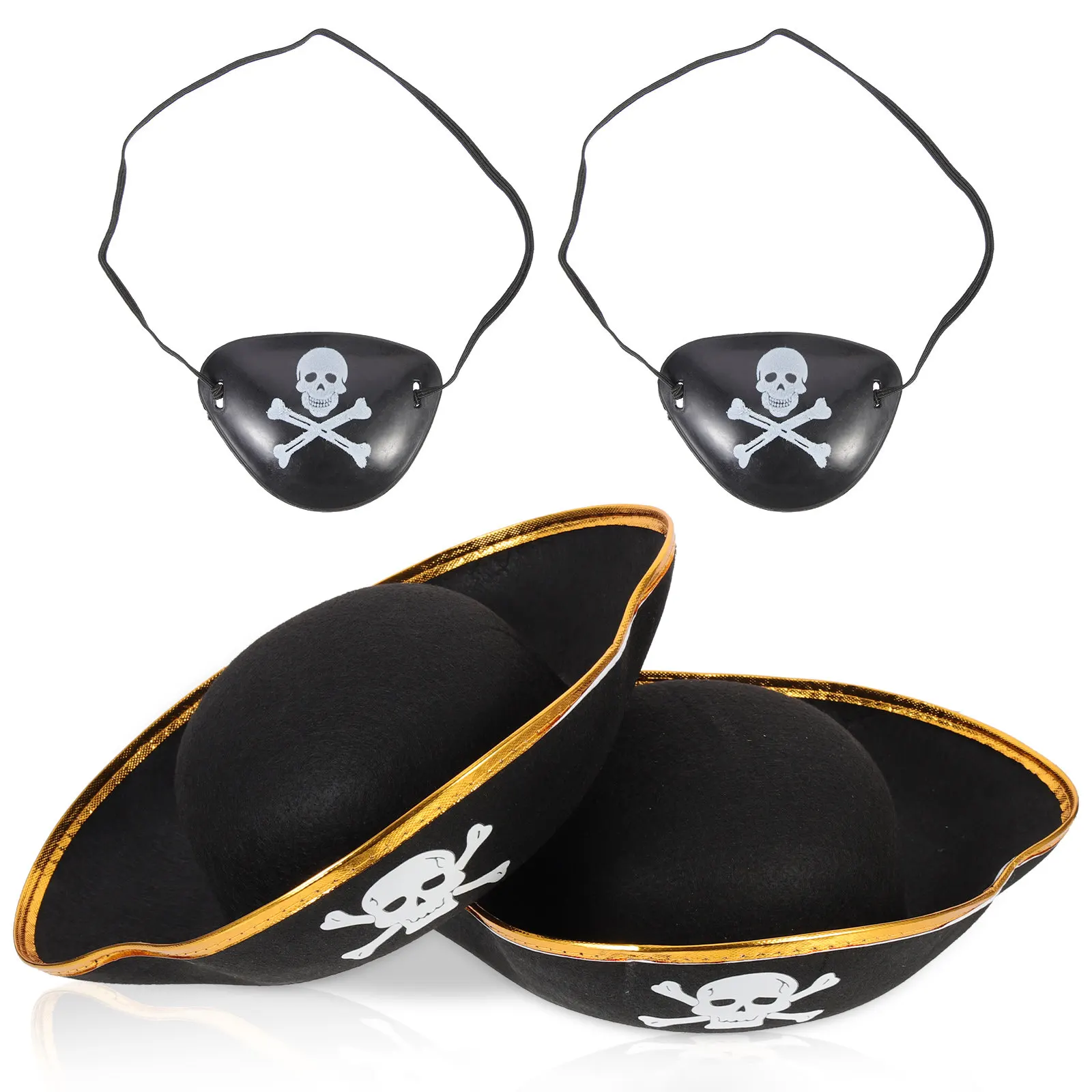 4Pcs Pirate Hats Eye Patches Skull Print Captain Costume Caps for Adults Pirate Cosplay Stage Props Eye Patches