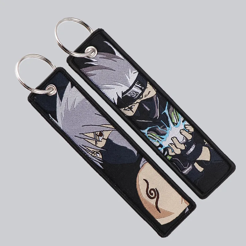 Anime Naruto Embroidery Key Fobs Cool Key Tags Keychains for Women Men Car Keyring Cosplay Accessories Toys Gift