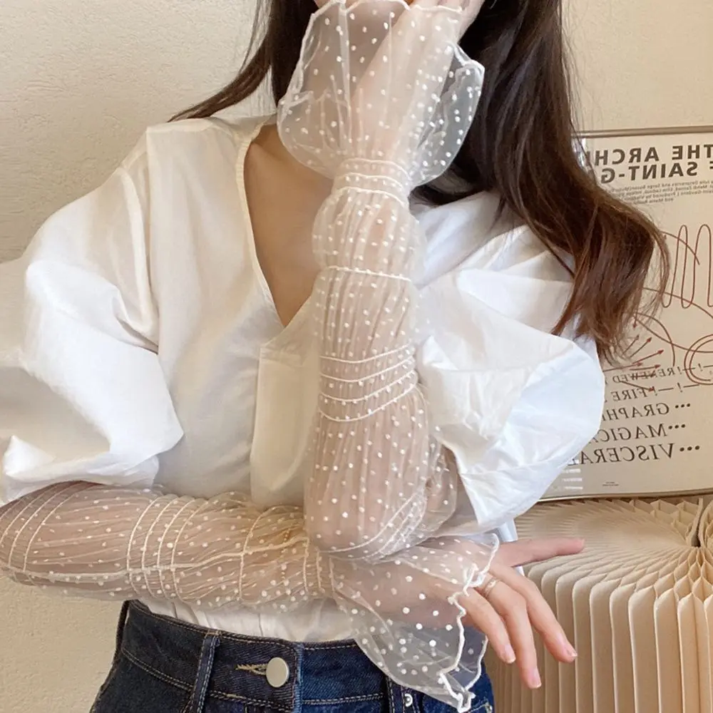 

Thin Cycling Polka Dot Mesh Temperament Sports Korean Style Oversleeves Women Arm Sleeves Sun Protection Lace Sunscreen Sleeves
