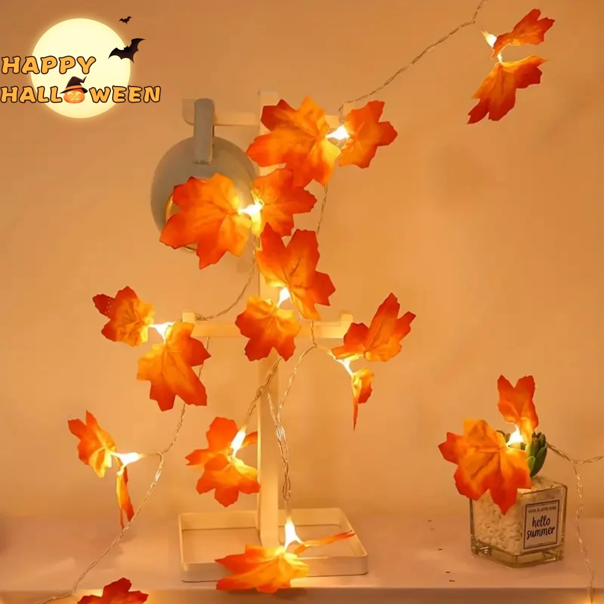 1pc 10/20/30/40 LED Double Red Maple Leaf String Lights Fall Fairy Lamp Battery Powered For Home Bedroom Indoor Table Decoration