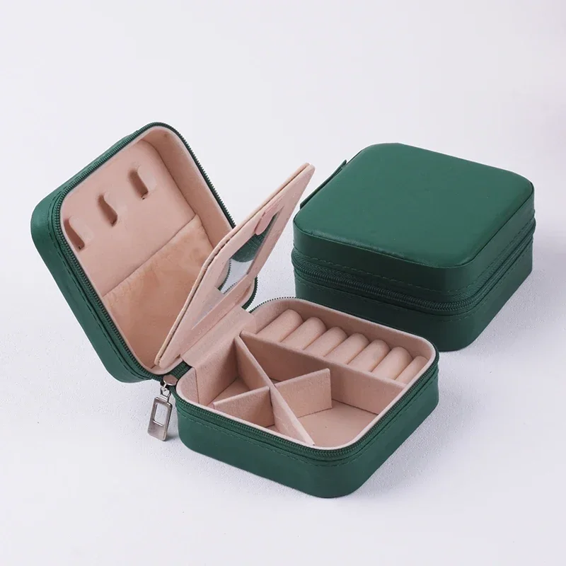 Reise Schmuck Fall Mit Spiegel Halskette Ohrringe Ring Organizer Display Boxen Pu Leder Zipper Schmuck Lagerung Box Tragbare
