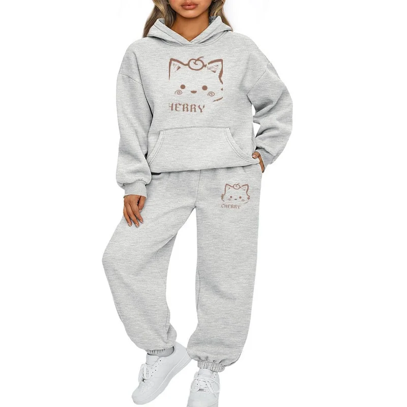 2025 New Spring and Autumn Set Women's High end Printed Fashion Hoodie Long sleeved Hoodie Foot binding Pants Two piece Set