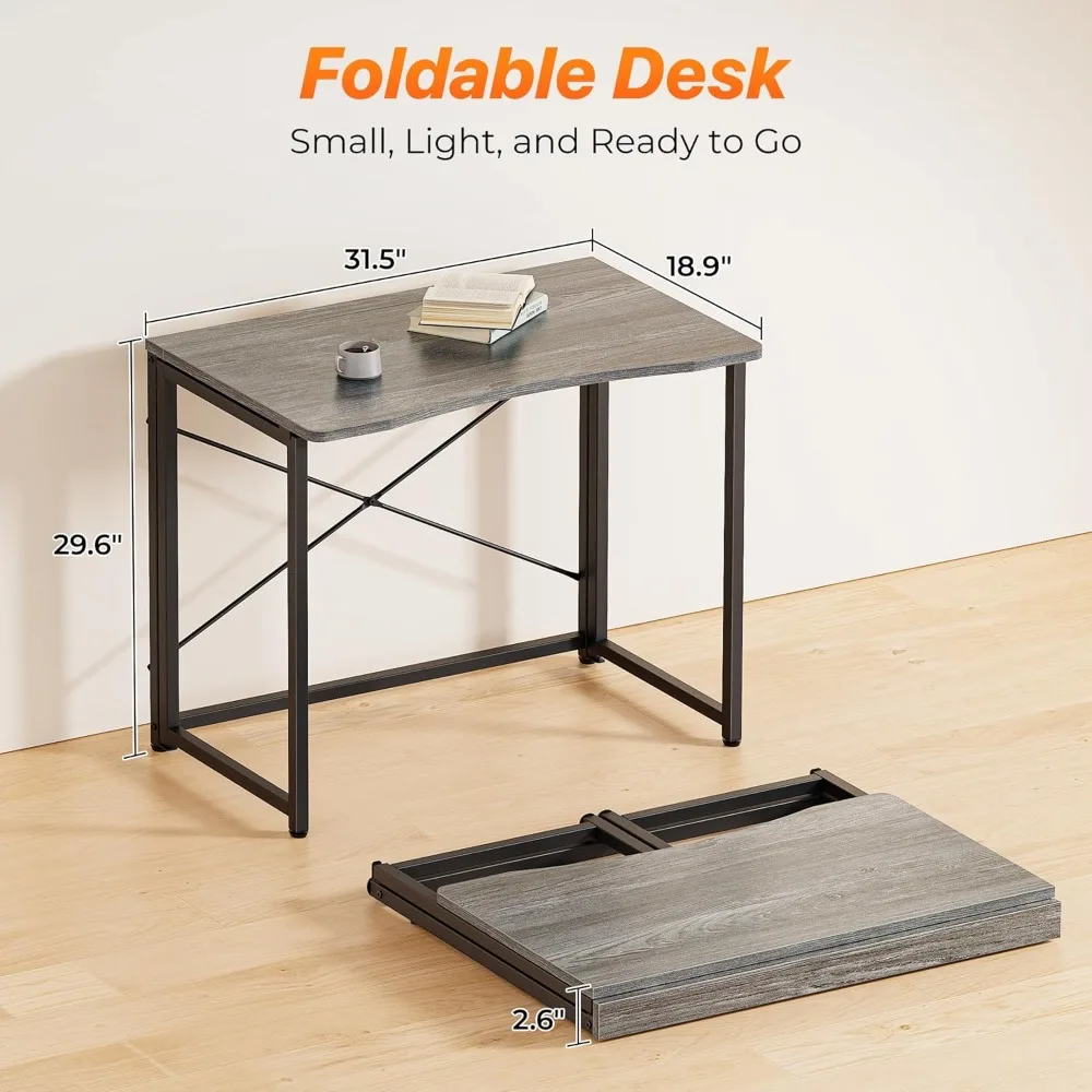 Space-Saving Foldable Desk 31.5 Inch for Small Spaces, Home Office, Study, Bedroom, Dorm Use, Compact Computer Table