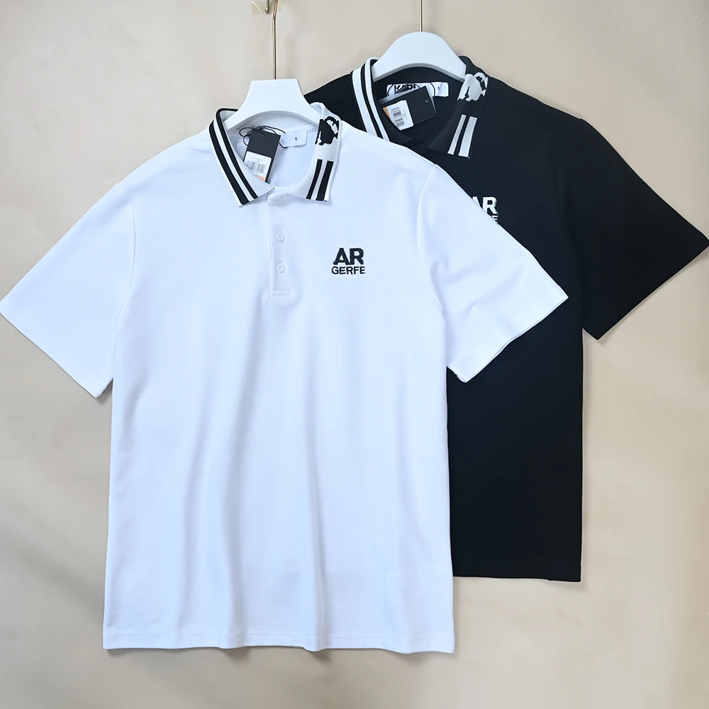 

New Men's Embroidered Letter Cotton Shirt Short Sleeve T-Shirt Color Block Collar K Series Casual Wear Breathable Skin-F...