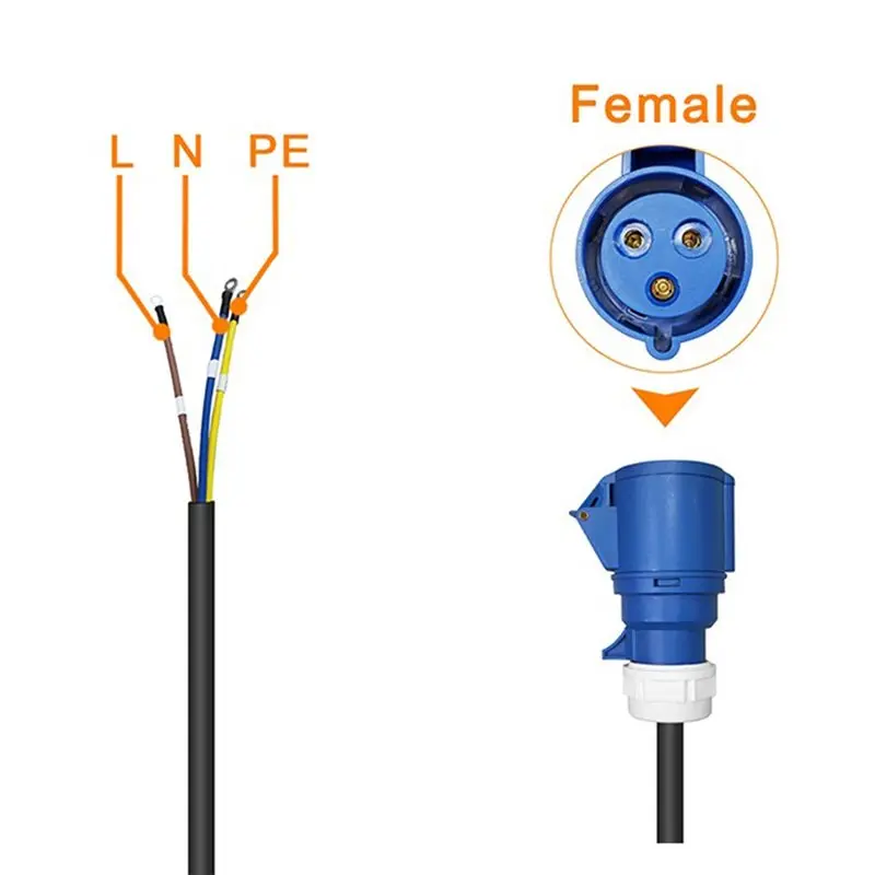 Universal New Energy Electric Vehicle Three-Pin Female Adapter Single-Phase 32A Industrial Plug
