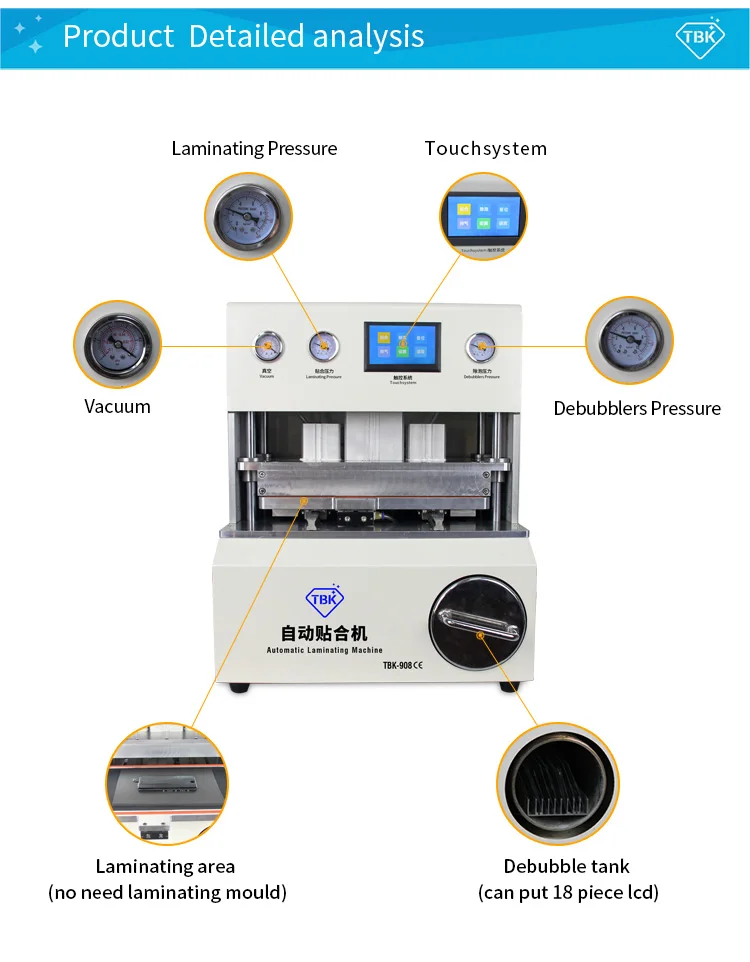 LY TBK-908 All In 1 Auto Debubble Curved Screen OCA LCD Vacuum Laminating Machine Touch Screen for Edge Screens