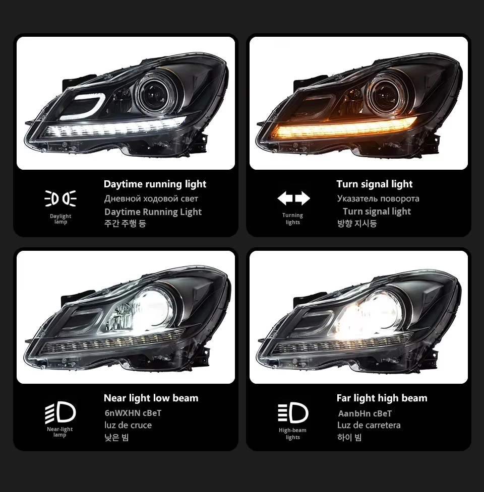2011-2014 for Mercedes-Benz C-Class W204 LED Headlight Assembly with Dynamic Cornering Lights and Low Beam,  Cross-Over Sales