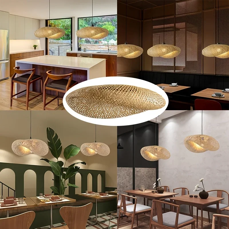 40/50/60/80/100cm Boho Hand-Woven Bamboo Lampshade - Home Decor Modern Design for Kitchen Cafe Living Room Bedroom & Dining Area